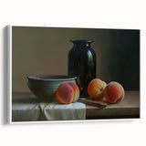 Vintage poster art of colorful fruits on a large framed canvas, ideal for living room decor.