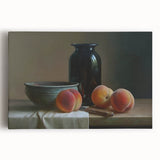 Black and white stretched canvas featuring an assortment of fruits, ideal for kitchen wall art.