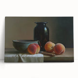 Large black and white stretched canvas featuring assorted fruits, ideal for kitchen wall art.