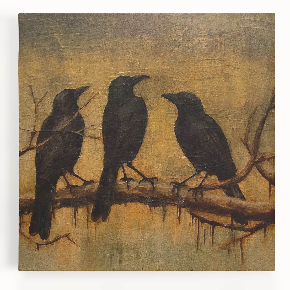Spooky Wall Art - Gothic Ravens on a Branch Halloween Canvas Art