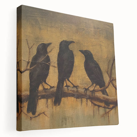 Spooky Wall Art - Gothic Ravens on a Branch Halloween Canvas Art