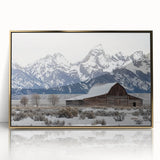 Landscape barn framed acrylic artwork featuring a gold accent, showcasing a serene rural scene with vibrant colors, perfect for adding elegance to home decor.