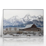 Landscape barn-framed acrylic artwork showcasing a serene countryside scene, featuring vibrant colors and intricate details, ideal for home decor.