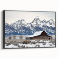 Landscape barn-framed canvas showcasing a picturesque rural scene, featuring vibrant colors and intricate details, ideal for home decor enthusiasts seeking rustic charm.