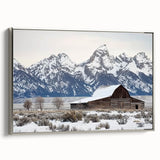 Landscape barn framed canvas in silver, showcasing a serene rural scene with vibrant colors and detailed textures, perfect for home decor or art enthusiasts.