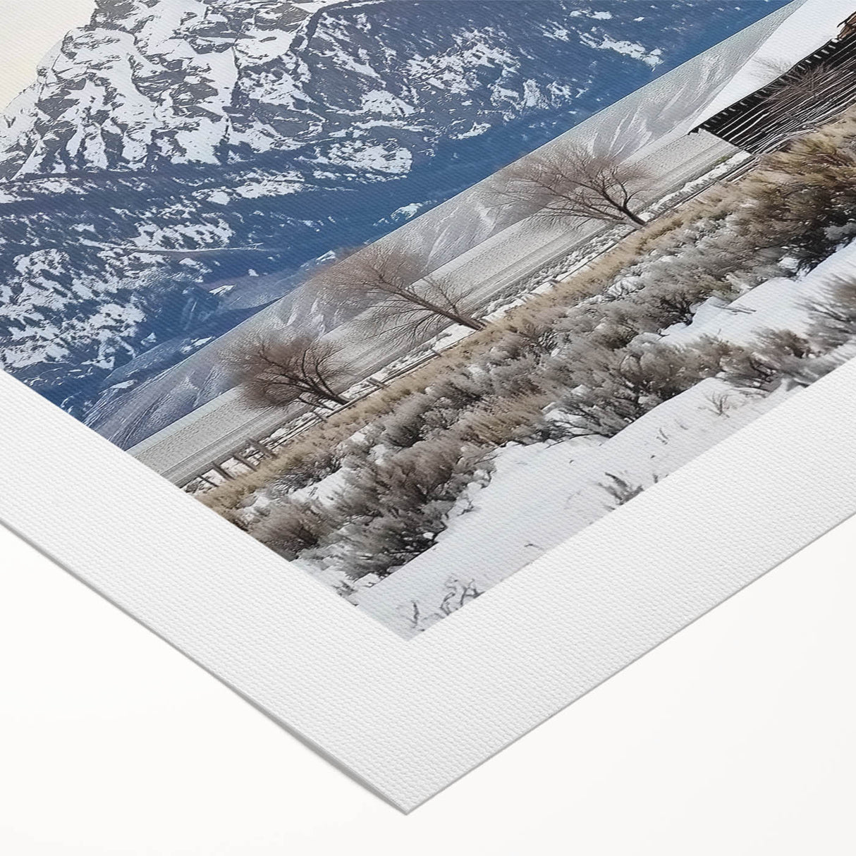 Rolled canvas showcasing a vibrant landscape barn design, featuring rich colors and intricate details, securely packaged in a protective cardboard tube for shipping.