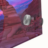 Vibrant close-up of a landscape acrylic print showcasing colorful canyons, emphasizing intricate details and textures, ideal for modern home décor.