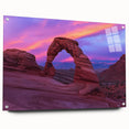 Acrylic glass landscape artwork showcasing vibrant canyons in rich earth tones, displayed from a side view with decorative pins, perfect for modern home decor.
