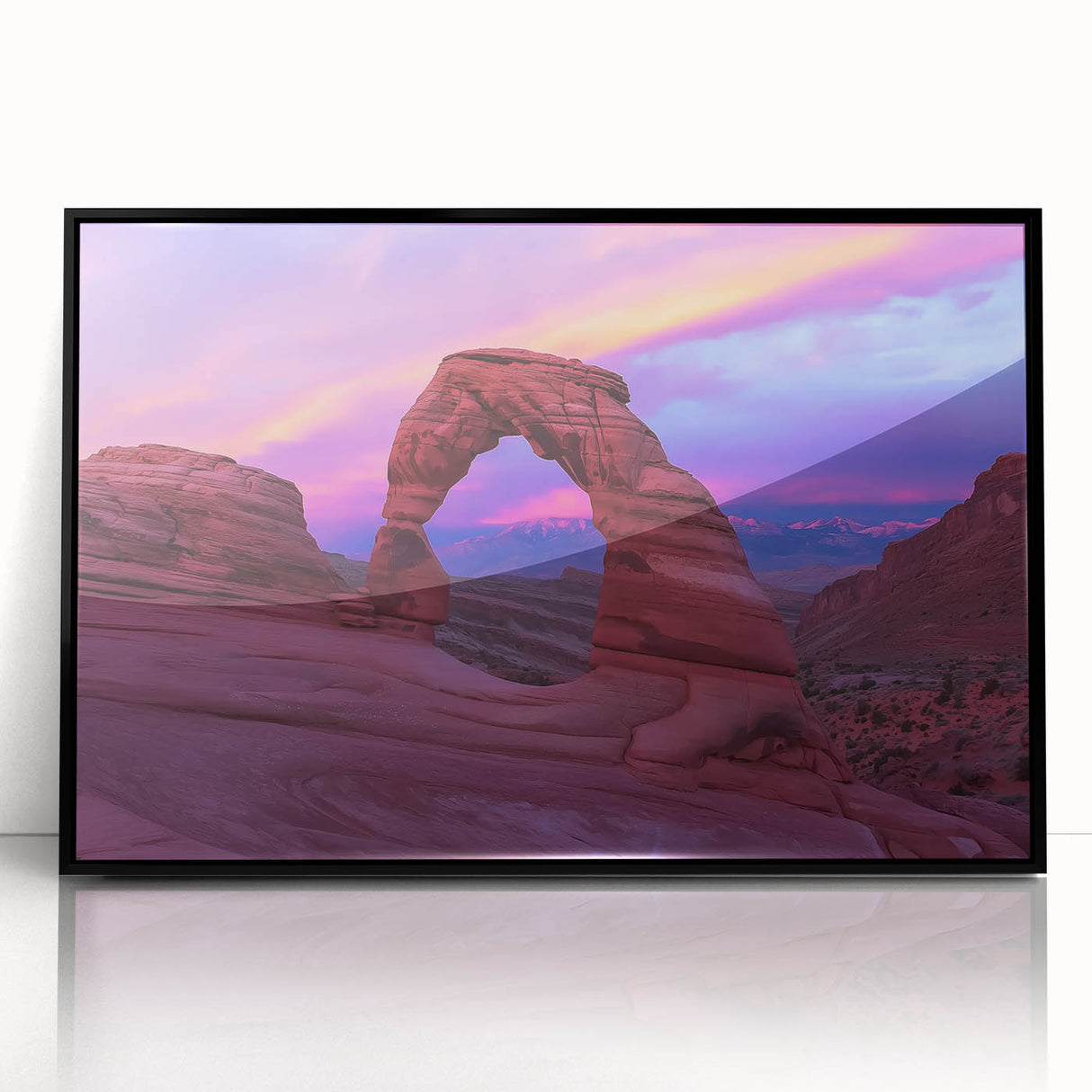 Framed acrylic artwork showcasing a stunning landscape of canyons, featuring rich earthy tones and intricate details, ideal for enhancing any modern decor.