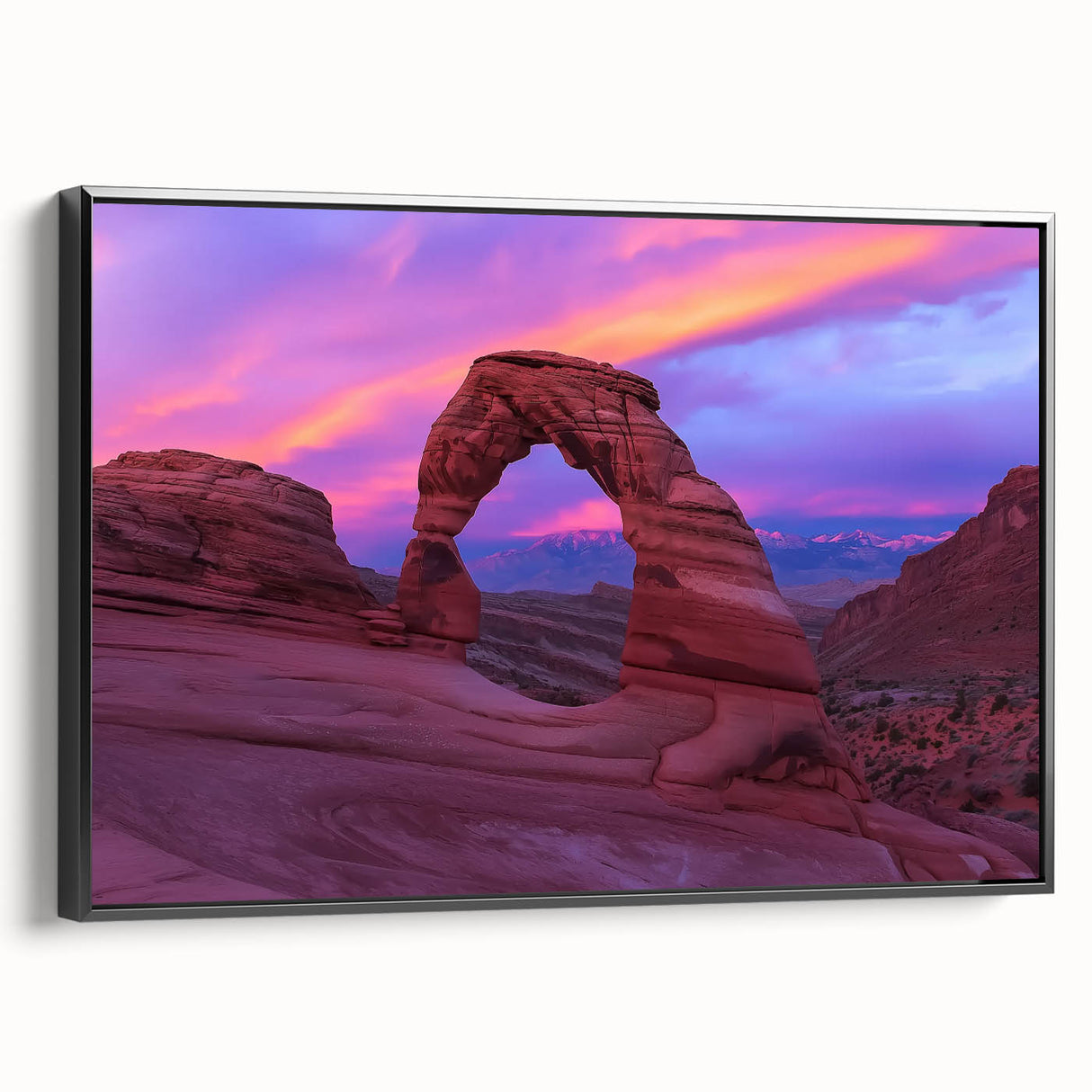 Framed canvas artwork showcasing a stunning landscape of canyons, featuring rich earthy tones and detailed textures, perfect for enhancing modern home decor.