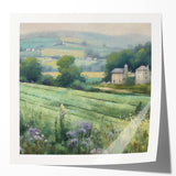 Serene landscape wall art showcasing rolling green hills and a clear blue sky, printed on glossy canvas, ideal for home decor and nature lovers.