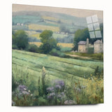 Acrylic landscape wall art depicting a serene countryside scene, displayed in an elegant side view. The artwork features vibrant colors and smooth glass finish, perfect for enhancing home decor.