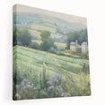 Landscape stretched canvas wall art depicting a serene countryside scene with rolling hills and a vibrant sunset, ideal for home decor enhancement.