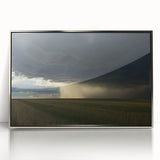 Framed acrylic artwork depicting a serene countryside landscape, featuring vibrant greens and blues, with a sleek silver frame enhancing its elegance, perfect for home decor.