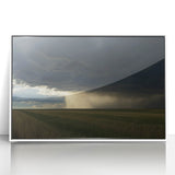 Framed acrylic artwork showcasing a serene countryside landscape with vibrant green fields and a clear blue sky, set in a sleek white frame for modern decor.