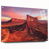 Acrylic glass artwork depicting a vibrant desert landscape with striking colors and intricate details, mounted with pins for a modern display. Perfect for enhancing interior decor.