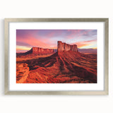 Framed desert landscape artwork in a silver mat, showcasing vibrant colors and intricate details, perfect for home decor or office spaces. The elegant frame enhances the serene desert scene, inviting tranquility into any room.