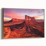 Framed canvas depicting a vibrant desert landscape with golden hues, showcasing unique textures and detail, ideal for enhancing modern home decor.