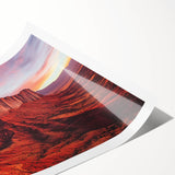 Desert landscape rolled canvas print showcasing vibrant hues of orange and yellow, depicting a serene sunset over sand dunes, elegantly packaged in a protective tube.