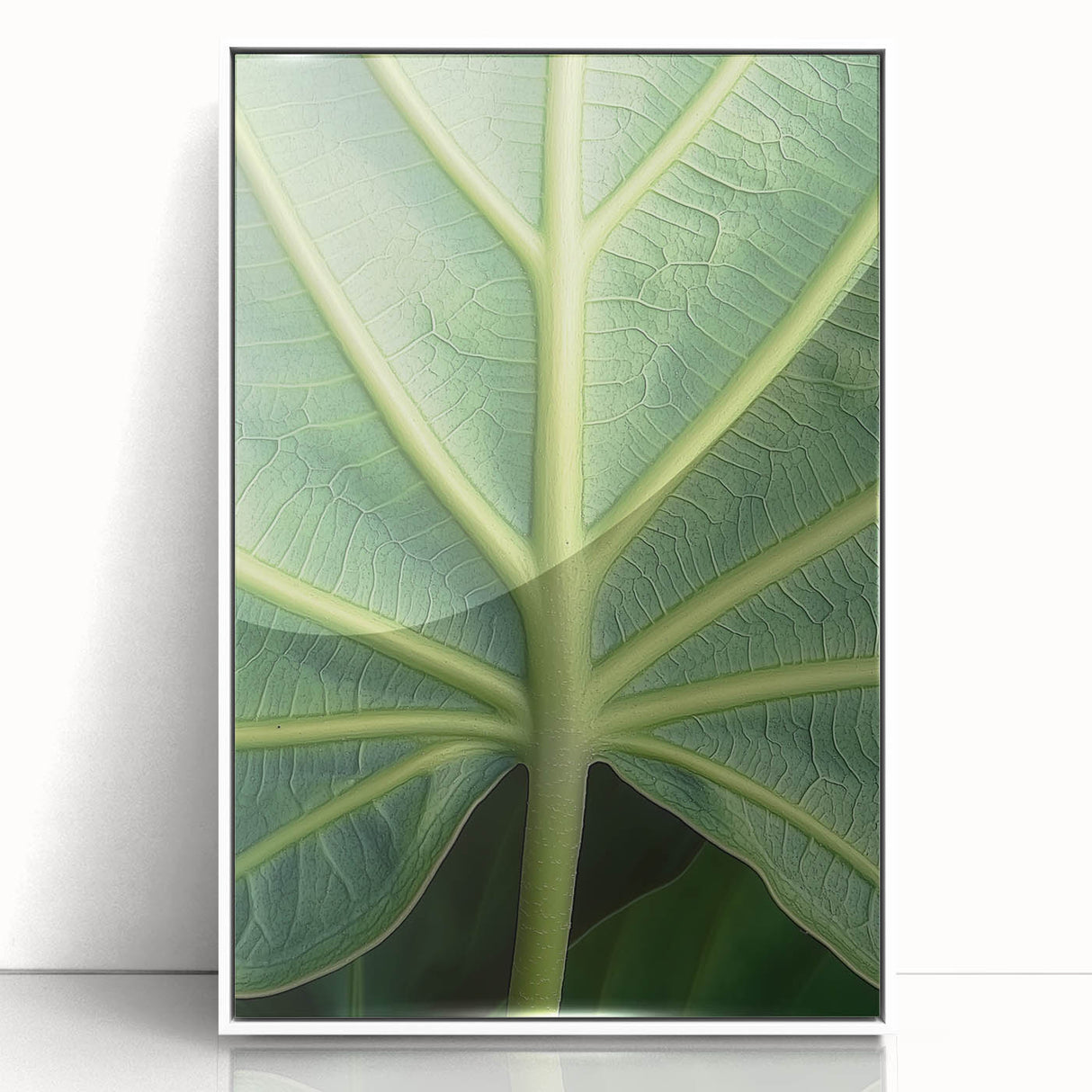 Art deco poster of florals in muted pastel shades, framed in white acrylic, ideal for nursery wall art.