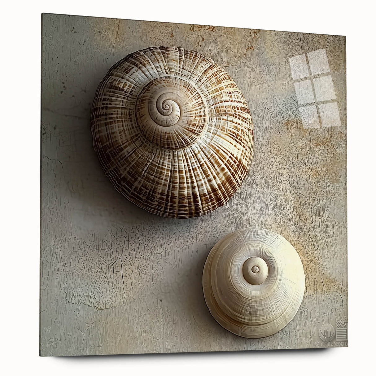 Large abstract wall art in mid-century modernist style, featuring a close-up of nature elements in soft earth tones.
