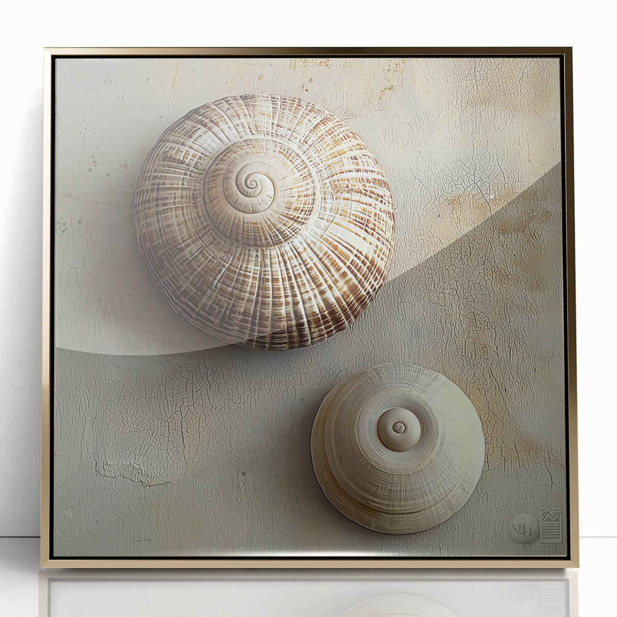 Large framed acrylic print of close-up nature elements in gold tones, suitable for modern nursery decor.