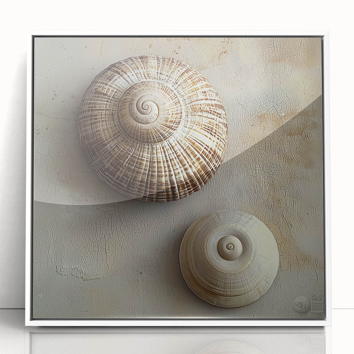 Art deco poster featuring close-up nature elements in muted green tones on a white acrylic frame, ideal for nursery wall art.