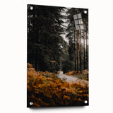 Large abstract wall art on acrylic glass depicting swirling autumn colors, ideal for bedroom or dining room decor.