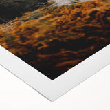 Art deco poster of a stylized autumn scene in orange and brown tones on a rolled canvas, suitable for dining room decor.