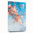 Large abstract wall art on acrylic glass depicting vibrant spring colors, ideal for bedroom or dining room decor.