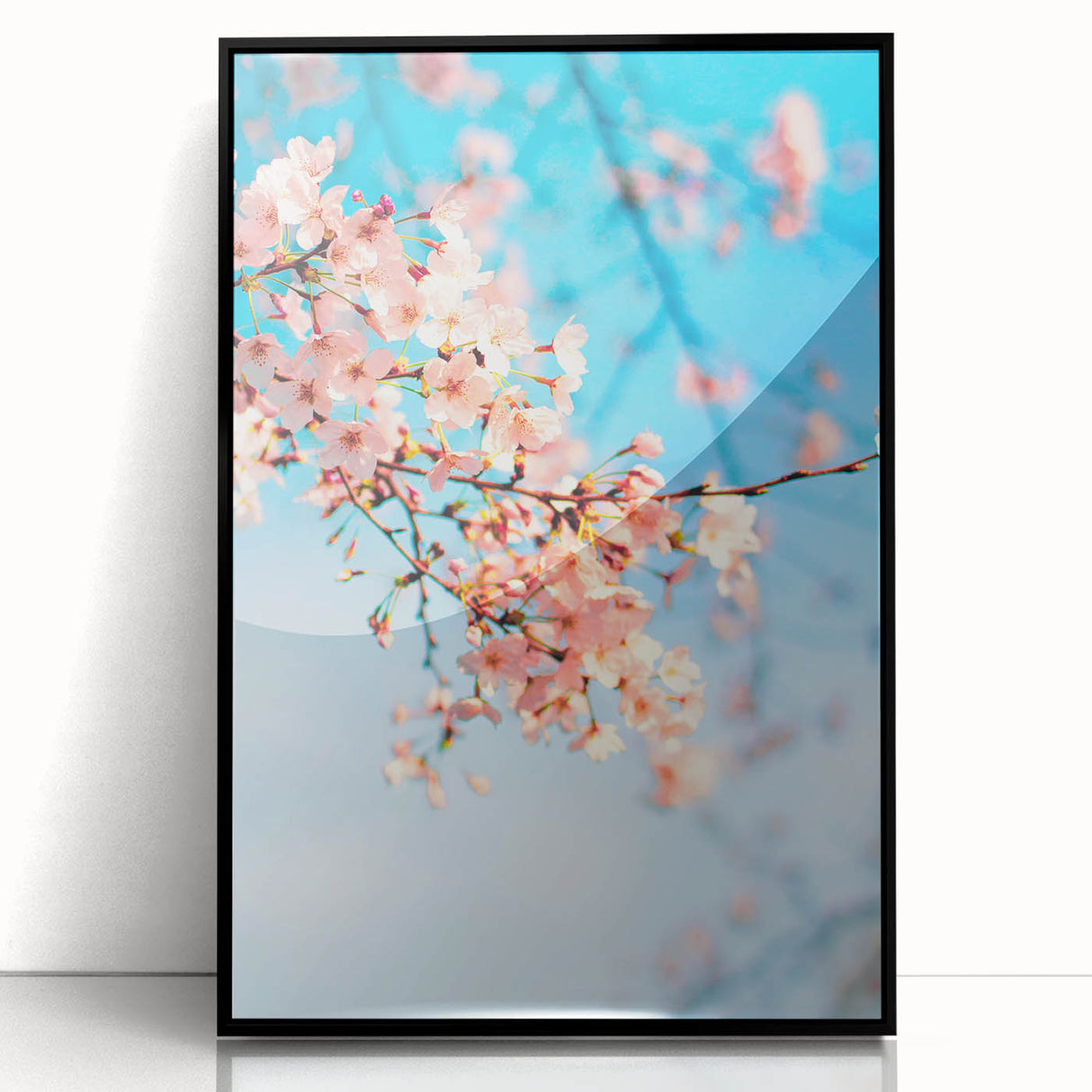 Large abstract wall art featuring mid-century modernist spring themes in vibrant green and yellow on a black framed acrylic…
