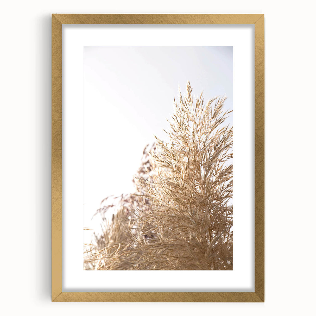 Extra large abstract art print with textured design in vibrant gold and white, framed in gold, ideal for living room decor.