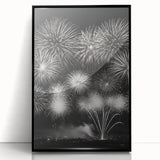 Large abstract wall art depicting a winter scene in muted blue and gray tones, framed in black acrylic.