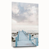 Large abstract wall art on acrylic glass showing swirling blue and white patterns, ideal for bedroom or dining room decor.