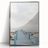 Mid-century modernist art poster featuring geometric shapes in pastel colors, acrylic print in silver frame.