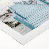 Art deco poster featuring a summer scene in muted orange and teal tones on rolled canvas, suitable for dining room decor.