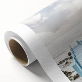 Art deco poster featuring a summer scene on rolled canvas, with pastel colors, ideal for nursery wall art.