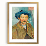 Abstract art print featuring swirling shades of blue and yellow on a gold-framed canvas.