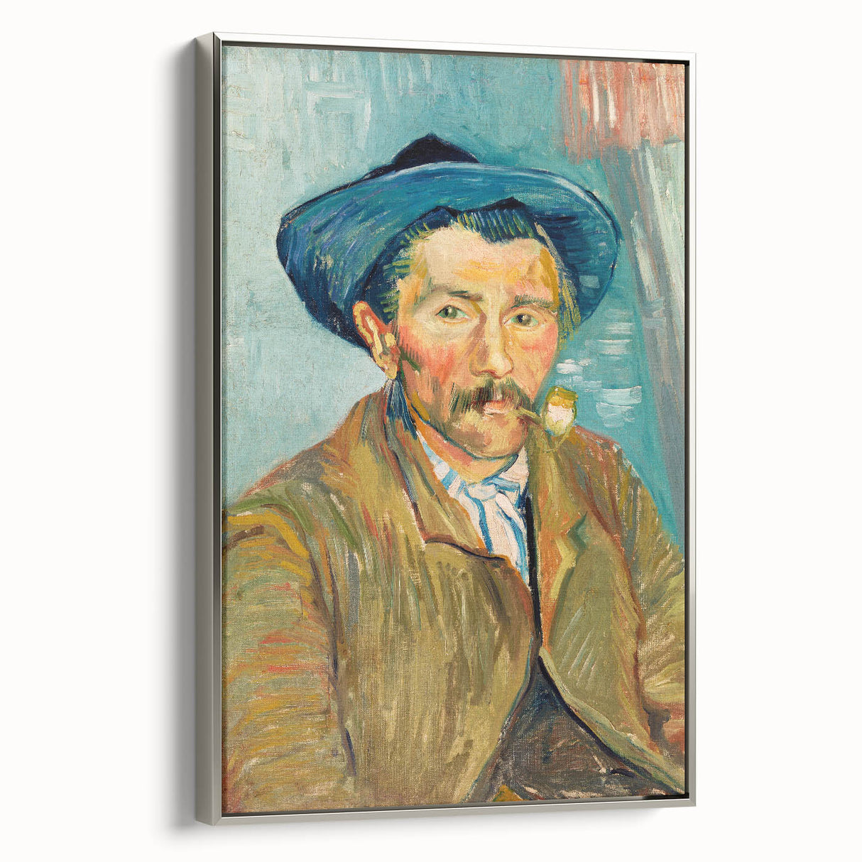 Framed canvas of Van Gogh's landscape painting with vibrant color palette, ideal for living room decor.