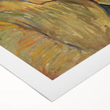 Art deco poster of a stylized cityscape in muted gold and black on rolled canvas, suitable for dining room decor.