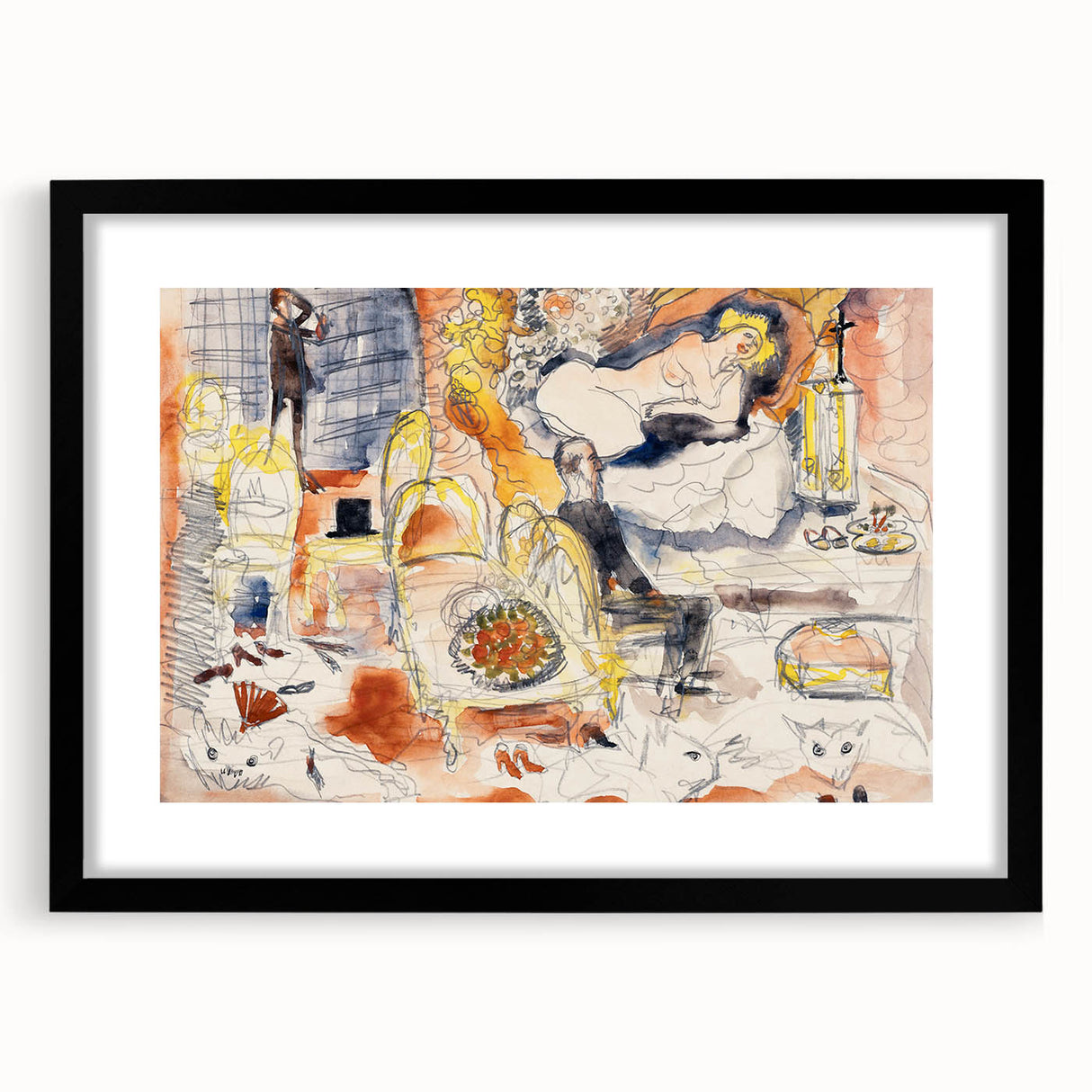 Modern Wall Art: Playful Watercolor Scene with Warm and Bright Tones