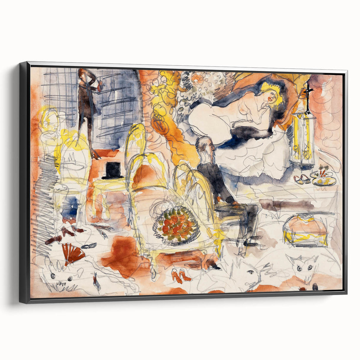 Modern Wall Art: Playful Watercolor Scene with Warm and Bright Tones