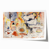 Modern Wall Art: Playful Watercolor Scene with Warm and Bright Tones