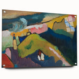 Modern Wall Art: Vibrant Abstract Mountain Landscape with a Church