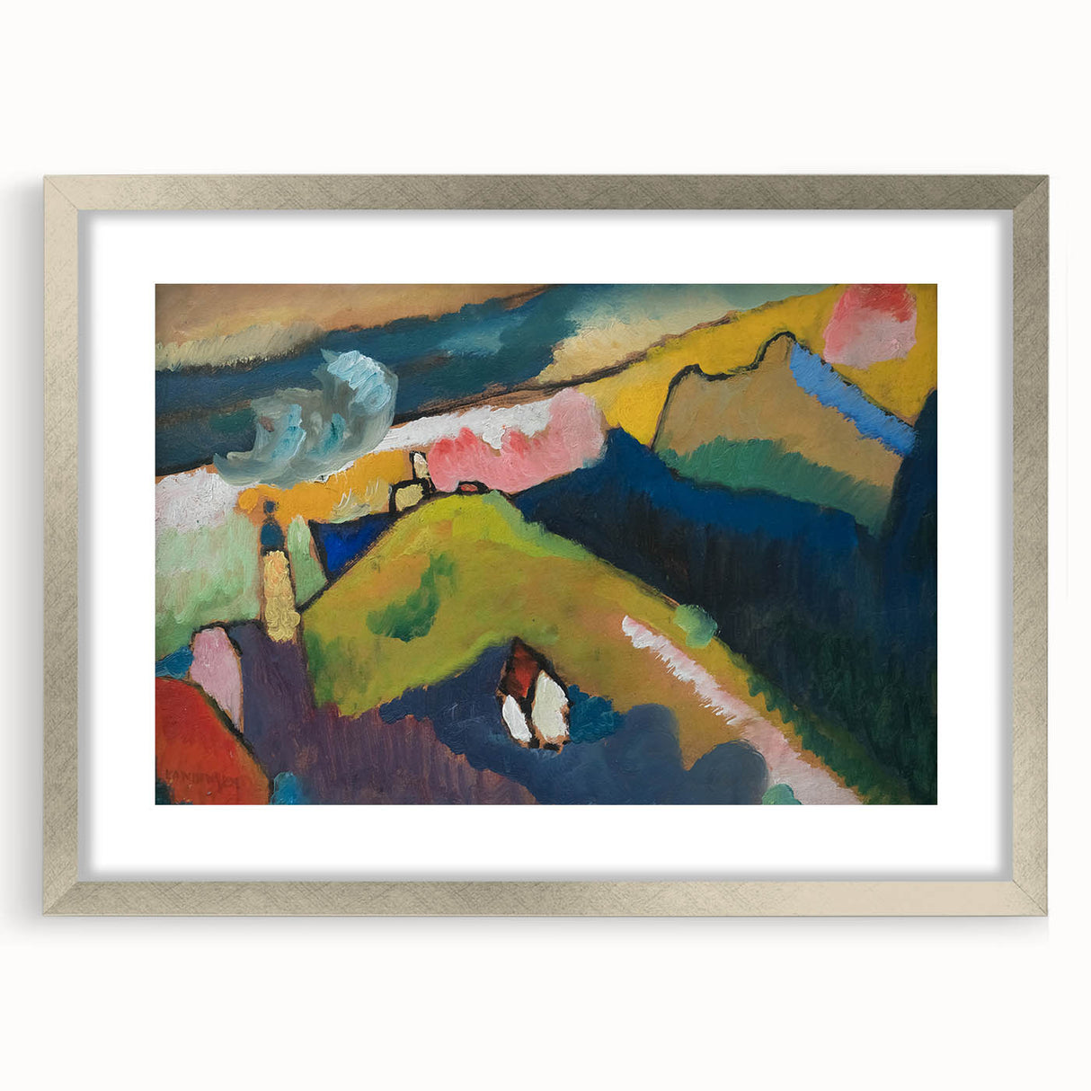 Modern Wall Art: Vibrant Abstract Mountain Landscape with a Church