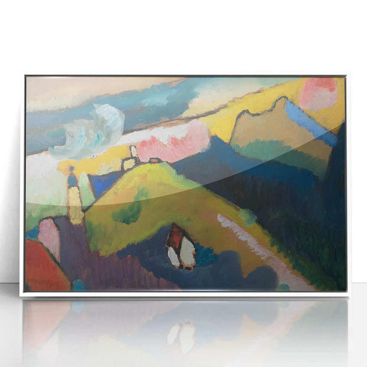 Modern Wall Art: Vibrant Abstract Mountain Landscape with a Church