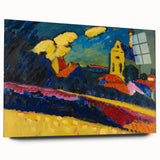 Modern Wall Art: Bold Abstract Landscape with Vibrant Colors and Church