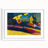 Modern Wall Art: Bold Abstract Landscape with Vibrant Colors and Church