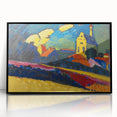 Modern Wall Art: Bold Abstract Landscape with Vibrant Colors and Church