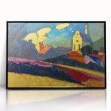 Modern Wall Art: Bold Abstract Landscape with Vibrant Colors and Church